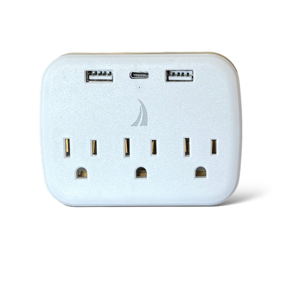 Cruise Ship Approved Power Strip with 3 AC Outlets | USB A & C (Non Surge)